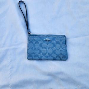 Coach Corner Zip Wristlet in Signature Chambray Blue